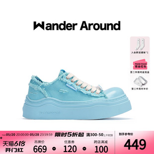 Wander Around 漫行2024年春夏新款晴空蓝大头帆布鞋做旧休闲鞋女