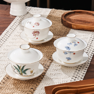 盖碗单个羊脂玉陶瓷高端大号泡茶功夫三才碗德化白瓷茶碗茶杯茶具