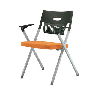 欧宝美培训椅学习椅电脑椅办公折叠椅固定脚不带写字板橙色坐垫