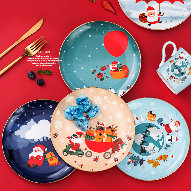 兰蕴家居北欧圣诞礼物8寸盘陶瓷浅盘 圣诞餐具团圆套装餐盘小吃盘