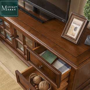 美式电视柜白蜡木实木茶几电视柜组合美式乡村客厅美式家具地柜