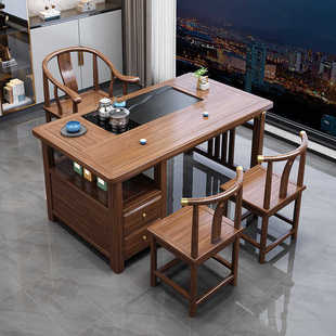 阳台喝茶桌椅组合一桌五椅新中式实木办公室茶几小户型家用泡茶台