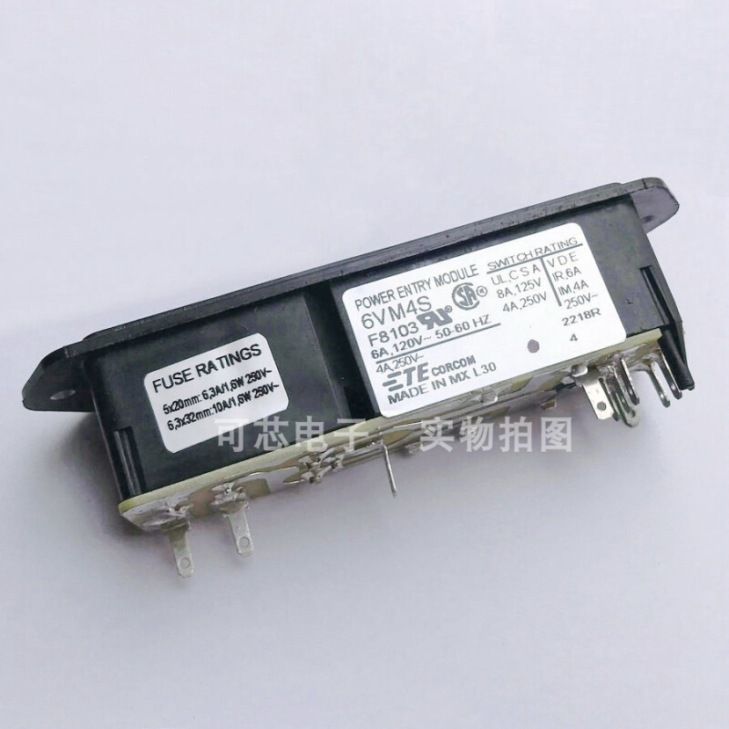 6VM4S TE泰科品牌电源接入连接器插座 6A 120V 滤波 面板法兰安装