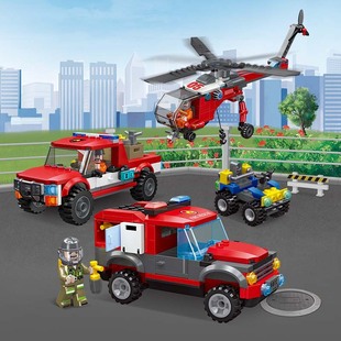 城市系列消防局救援飞机工程汽车警察车男孩拼装积木玩具兼容乐高