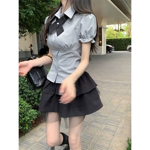 花千猪jk小个子套装学院风短裙半身裙夏季裙子日系制服短款衬衫女