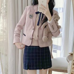 盐渍青梅jk学院风韩系制服短款西装外套女长袖衬衫韩式半身裙套装