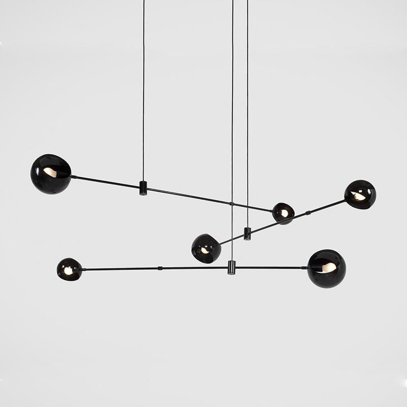 北欧极简铁艺吊灯创意个性黑色灯罩几何线条灯复古客厅餐厅卧室灯