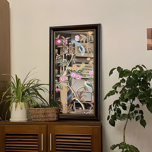 中式镜面高级感装饰画复古小众镜子摆件服装店餐厅客厅卧室挂画