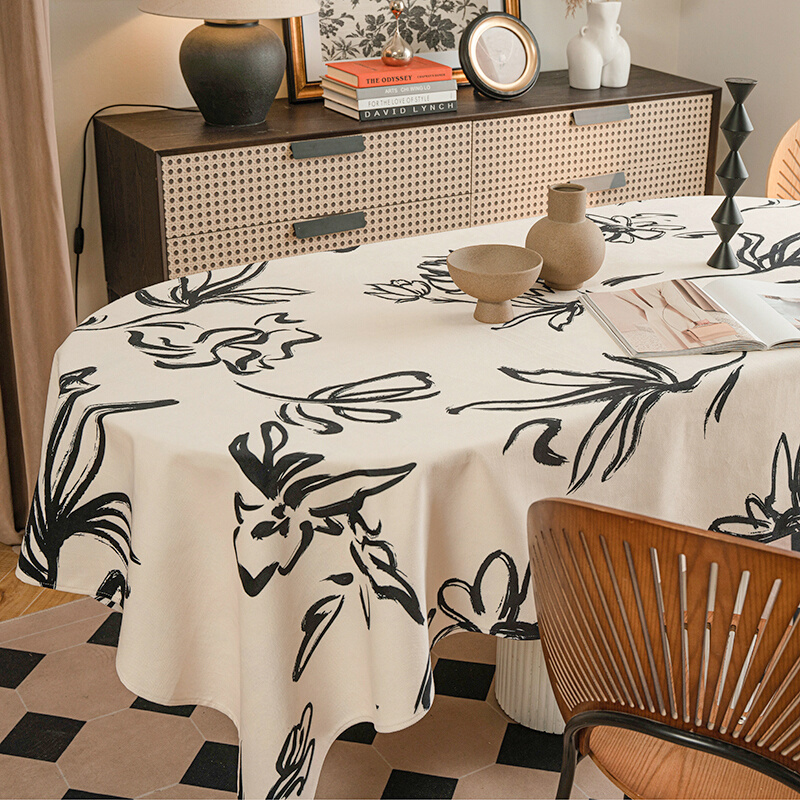 法式轻奢高级感防水免洗桌布复古水墨中式茶几餐桌布长方形台布