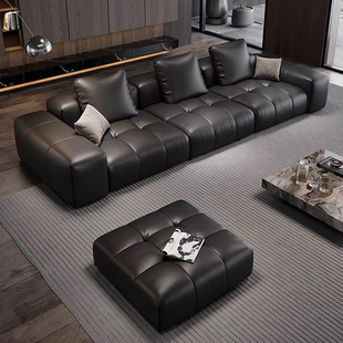 华意空间头层真皮沙发意式极简轻奢加宽小户型客厅直排像素模块设