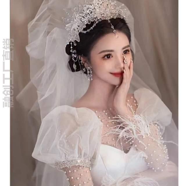 奢华创意结婚欧美妆系新娘王冠头饰装饰奢华森林服婚纱跟气质大气