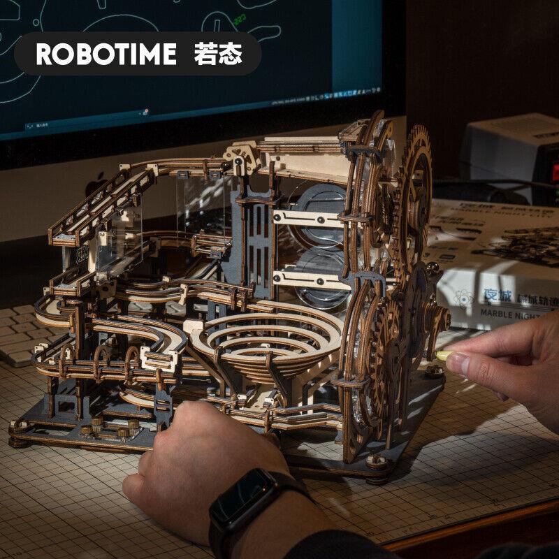 若态若客夜城国潮积木拼插立体拼图成人玩具模型轨道球diy手工木