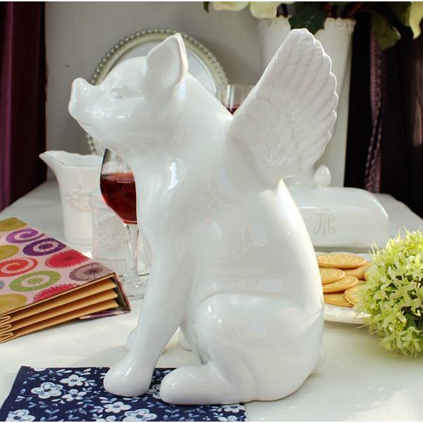 欧式创意客厅桌面装饰品摆件摆设陶瓷工艺品白瓷飞猪 会飞的猪