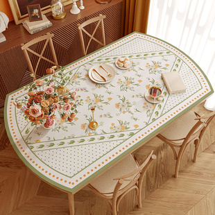 美式椭圆形桌布折叠圆桌防水防油防烫免洗茶几弧形垫餐桌皮革垫子