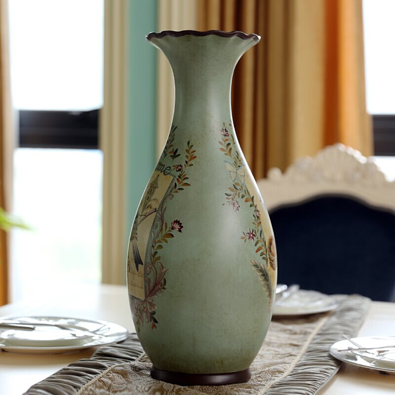 定制精品美式陶瓷落地大花瓶摆件客厅插花瓶欧式复古新中式家居装