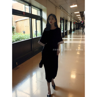 新中式国风黑色短袖连衣裙2024早春新款夏季女装高级感裙子长裙.