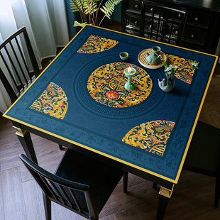 新中式正方形桌垫四方茶几垫防水防油免洗大小方桌垫八仙桌餐桌布