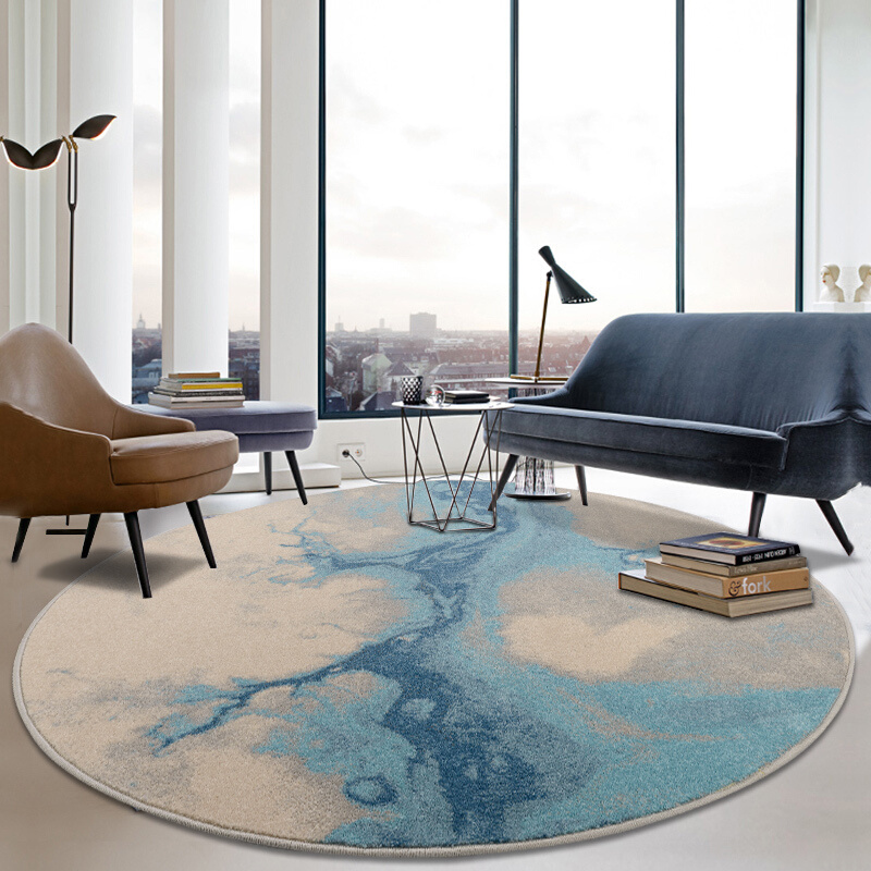 欣格莱ins北欧风圆形地毯客厅卧室床边茶几简约现代蓝色地垫吊篮