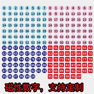 数字磁力贴片彩色冰箱贴磁性数字50-100黑白板教具磁吸号码牌定制