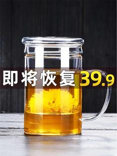 玻璃杯茶杯过滤家用带盖带把茶水分离大号男女直觉办公透明水杯子