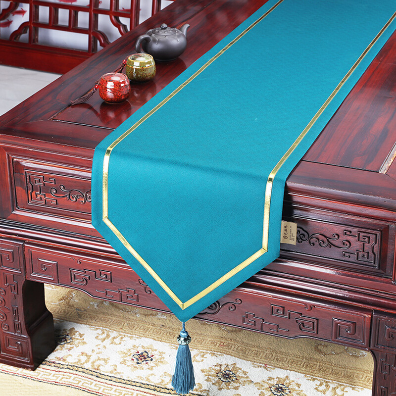 新中式桌旗科技布茶席防水茶几桌布现代简约茶台布艺长条茶桌垫布