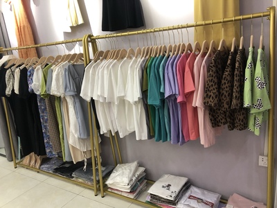 服装店展示架落地式女装货架金色挂衣架陈列组合店面侧挂专用架子