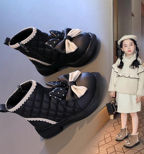 儿童鞋子女童马丁靴2023秋冬款加厚加绒洋气靴子冬季公主短靴二棉