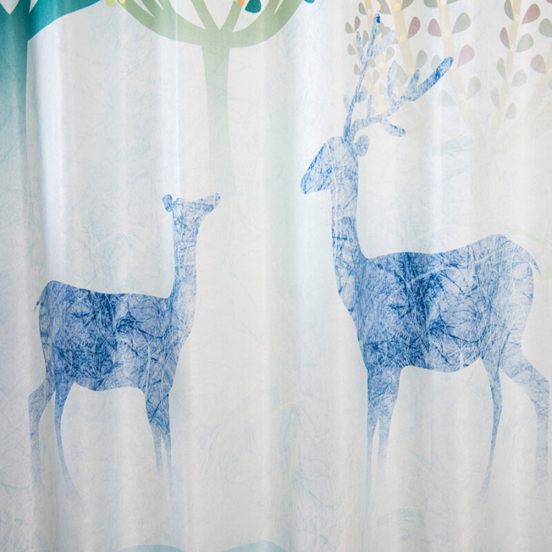 定制简约现代北欧水彩麋鹿森林棉麻遮光成品窗帘布纱卧室客厅隔断