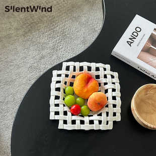SilentWind法式陶瓷编织收纳篮水果篮餐厅厨房沥水篮茶几装饰托盘