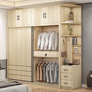 。衣柜推拉门现代简约家用卧室家具 整体木质组合北欧原木色大柜