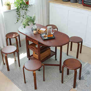 实木折叠餐桌小户型家用可移动吃饭桌原装进口多功能伸缩收纳桌子