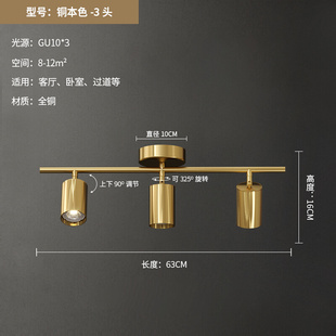 全铜led射灯家用客厅轻奢玄关过道衣帽间轨道吸顶明装天花灯