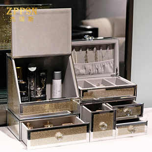 ZPPSN化妆品收纳盒桌面防尘高级感玻璃置物架大容量抽屉式整理