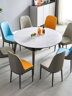品伸缩折叠玉晶石餐桌椅组合家用小户型现代简约轻奢实木饭桌可新
