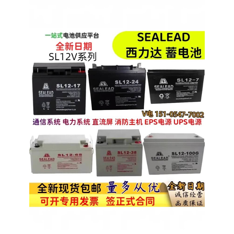 SEALEAD西力达蓄电池UPS消防备用SL12V17AH24A38A100AH直流屏电源