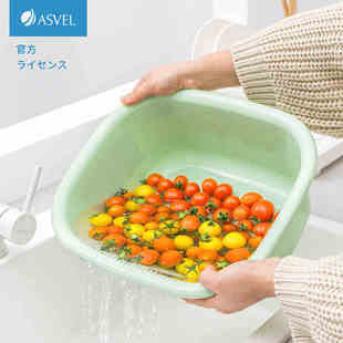 日本进口ASVEL洗菜盆沥水篮 厨房塑料家用方形洗碗盆大食品级方盆