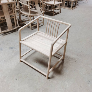 新中式圈椅茶凳小凳实木白胚白茬禅椅榆木单人茶椅主人位椅子家具