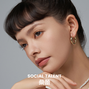 Social Talent桑蕾多元系列素圈耳环小金环925银针金银色春夏新款