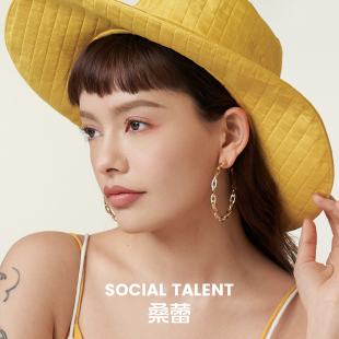 Social Talent桑蕾C型锁链耳钉金色大号耳环925银针古丽娜扎同款