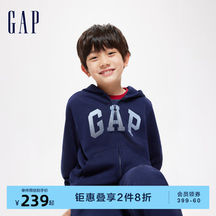 Gap男童2024春季新款LOGO刺绣宽松连帽卫衣儿童装运动外套429331