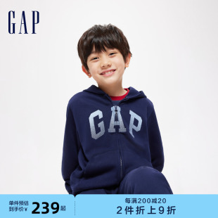 Gap男童2024春季新款LOGO刺绣宽松连帽卫衣儿童装运动外套429331