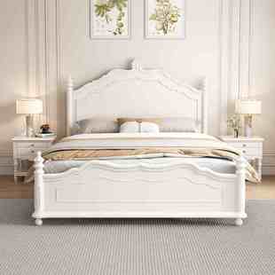 美式轻奢实木床简约现代白色1.8m双人法式奶油风公主床主卧婚床