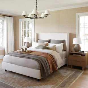 美式复古布艺床法式ins风主卧室大床简约现代1.8米家用民宿软包床