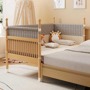 枫眠榉木婴儿拼接床实木加高带护栏儿童拼床加宽小床宝宝床无甲醛