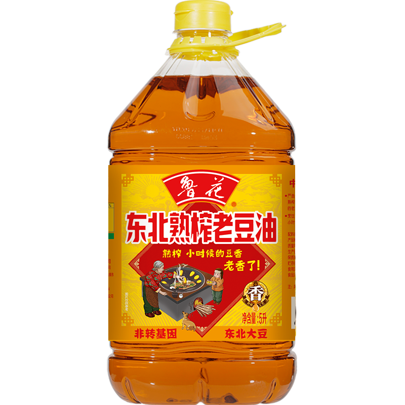 鲁花东北熟榨老豆油5L*1非转基因食用油大豆油大桶家用粮油