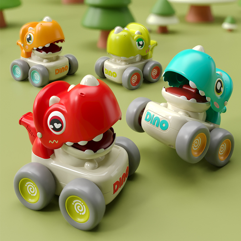 跨境新品按压Q萌恐龙玩具车带口哨滑行卡通玩具男孩礼物 厂家生产
