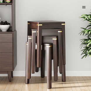 实木凳子家用中式可叠放轻奢矮凳客厅餐桌餐椅子简约高板凳小方凳