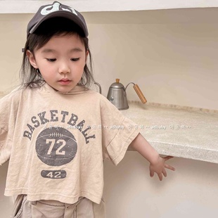 2024韩国童装夏季儿童韩版连帽短袖T恤女童男童卫衣打底衫 122298