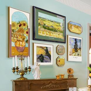 向日葵梵高装饰画美式客厅背景墙挂画丰收名画风景艺术油画组合壁