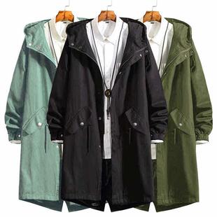 Windbreaker Men's Mid-length Hooded Jacket Slim-fit Coat